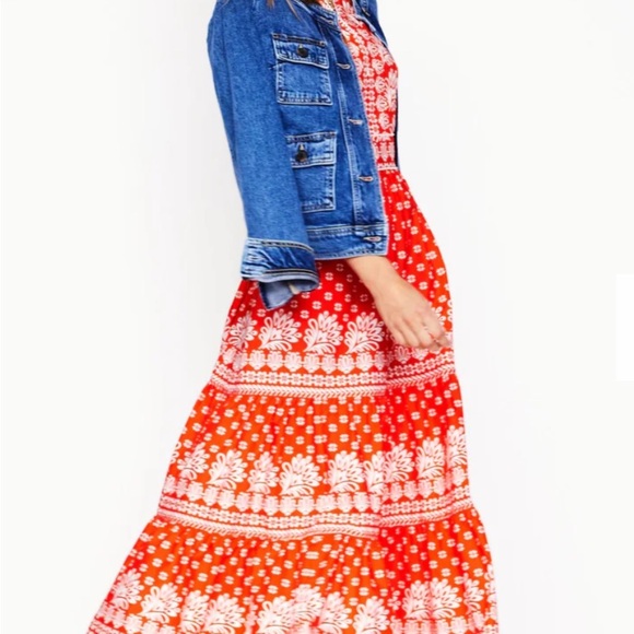 Boden Violet Cotton Midi Dress Firecracker Red, Palm Flora 4 - Picture 6 of 12